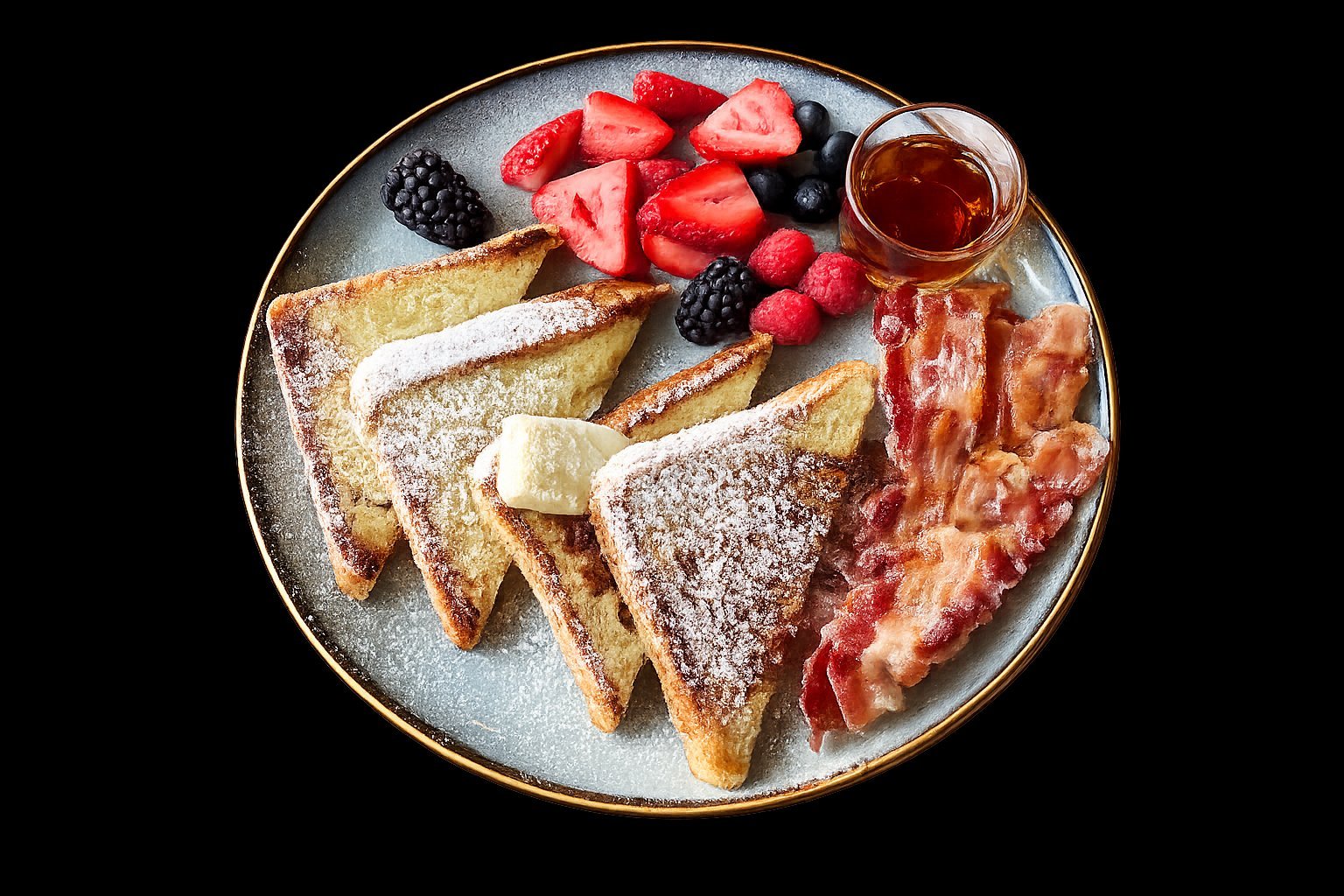 French toast with bacon and fresh berries